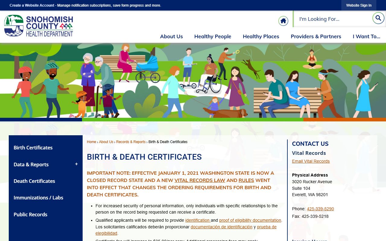 Snohomish County Health Department death certificates Lake Stevens Washington