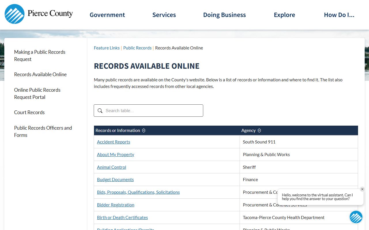 Pierce County records available online Lakewood Washington death records