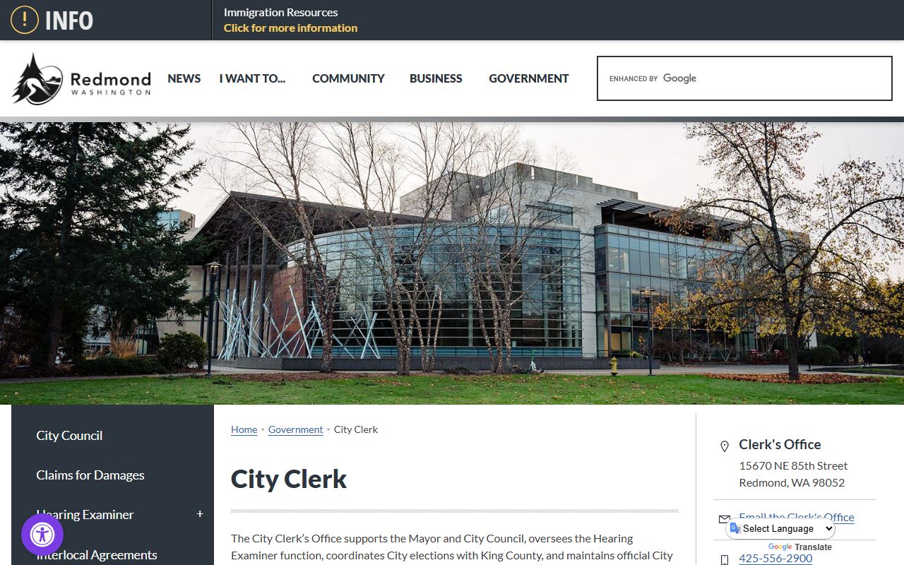 Redmond city clerk public records Washington