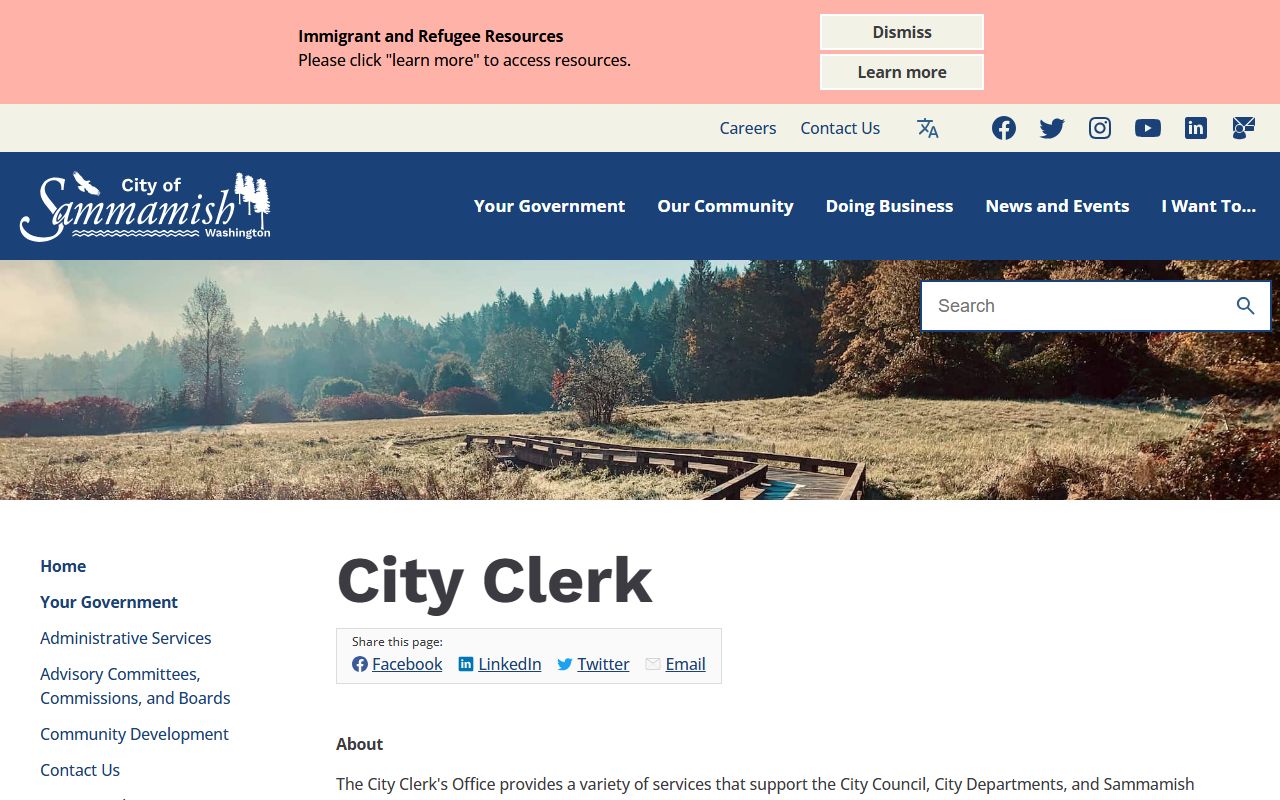 Sammamish city clerk public records Washington