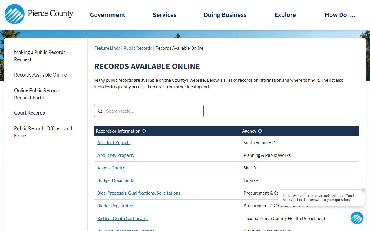 South Hill Pierce County death records online portal