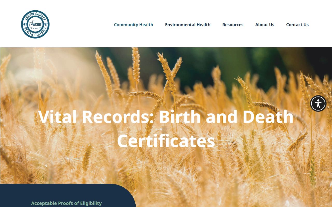 Asotin County Washington death records Asotin County Health District vital records page