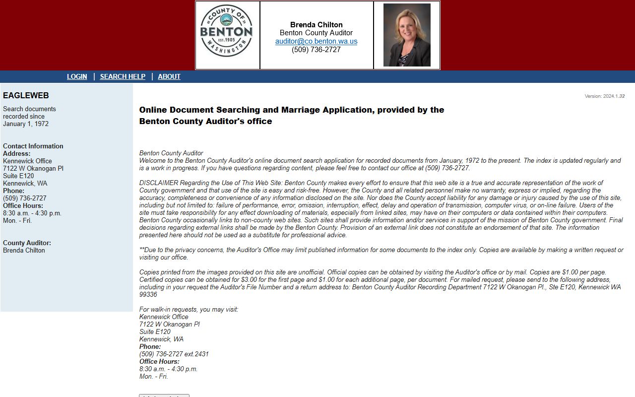 Benton County Washington death records Benton County Auditor recording portal