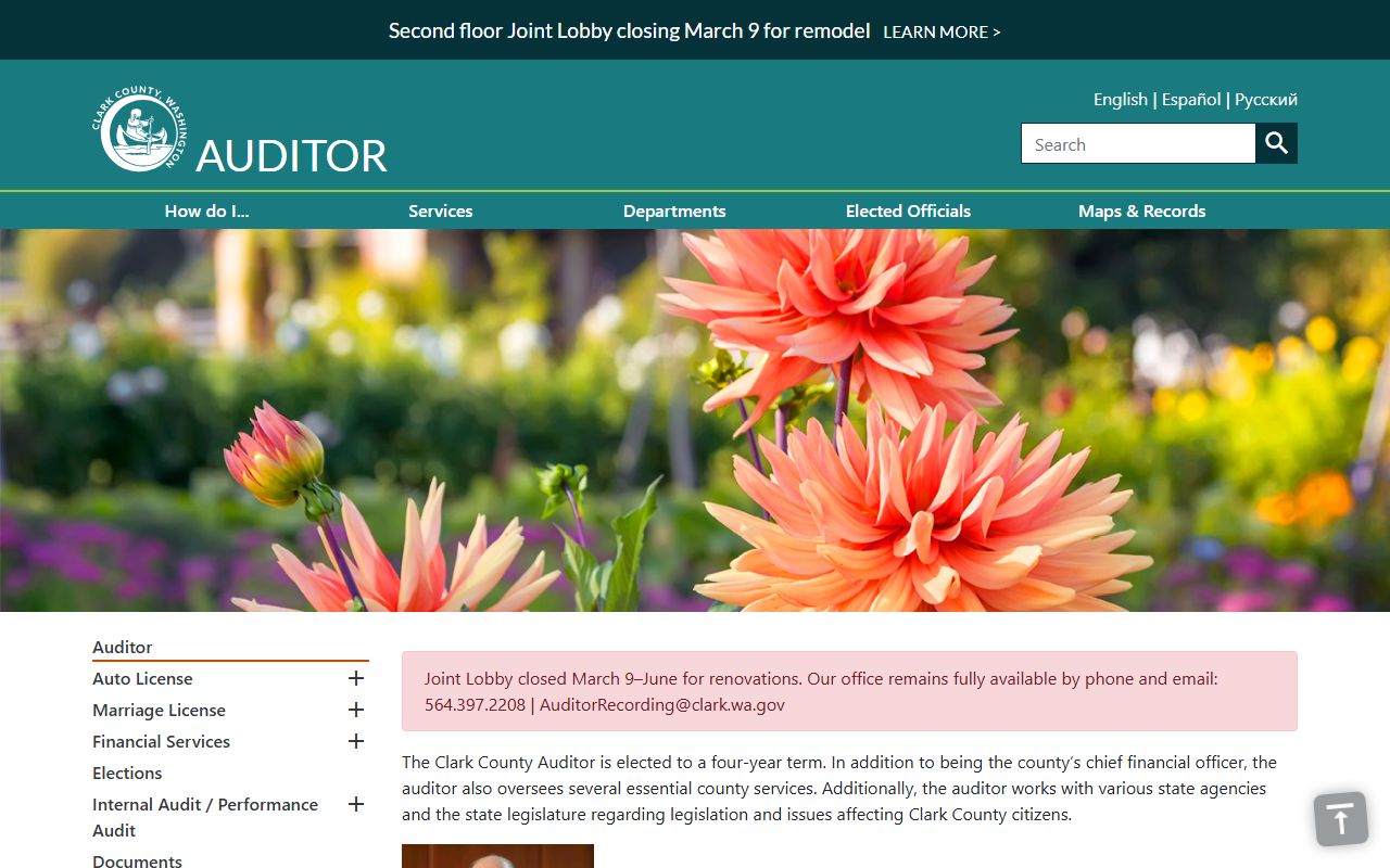 Clark County Auditor office Washington death records