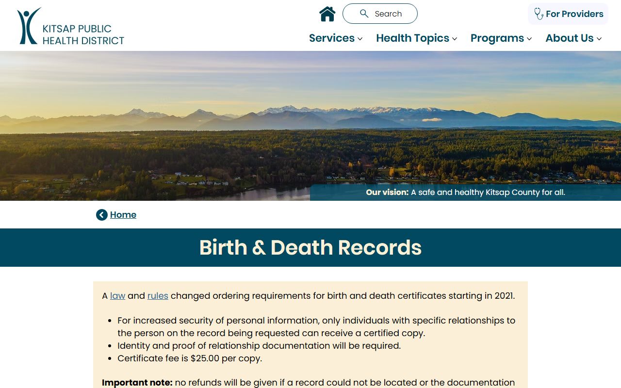 Kitsap Public Health District vital records death certificates