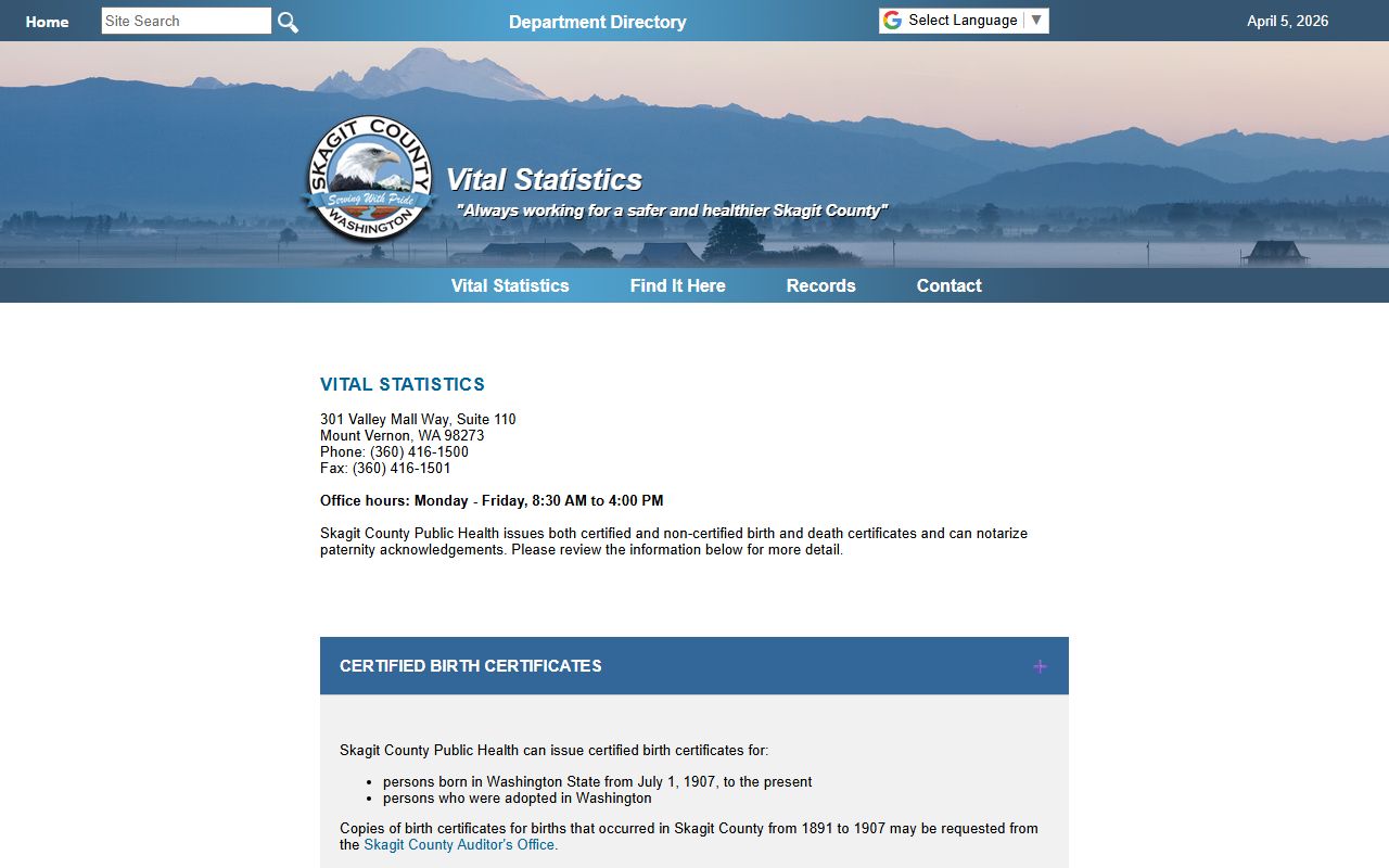 Skagit County Washington death records - Skagit County Public Health Vital Statistics