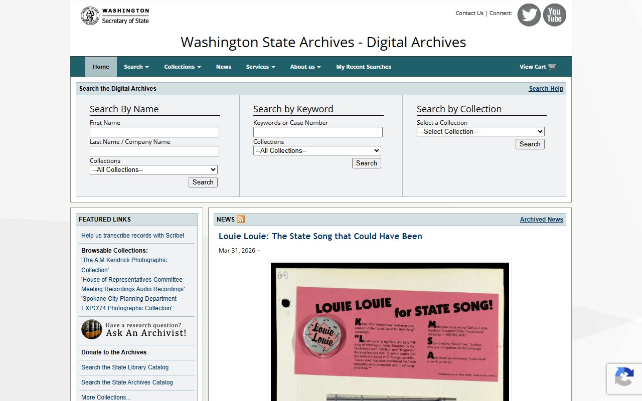 Washington State Digital Archives for free death record searches online